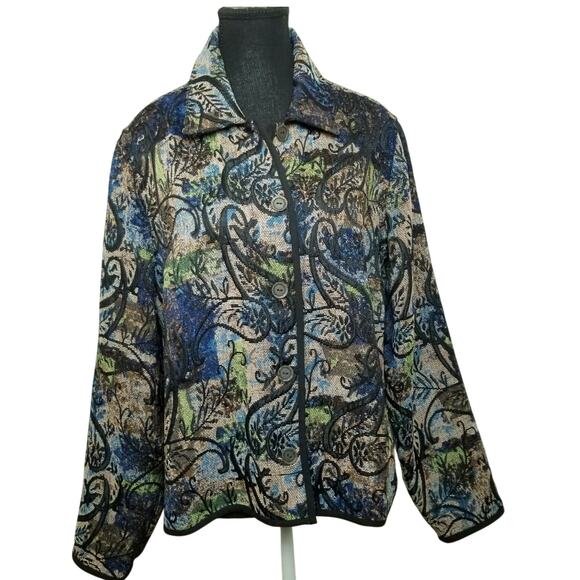 CJ Bank Tapestry Button Up Blazer Jacket Multicolor Reversible Artsy Boho Size L - Picture 1 of 11